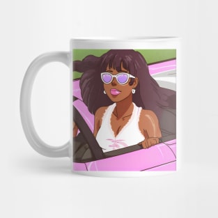 pastel woman in pink car Mug